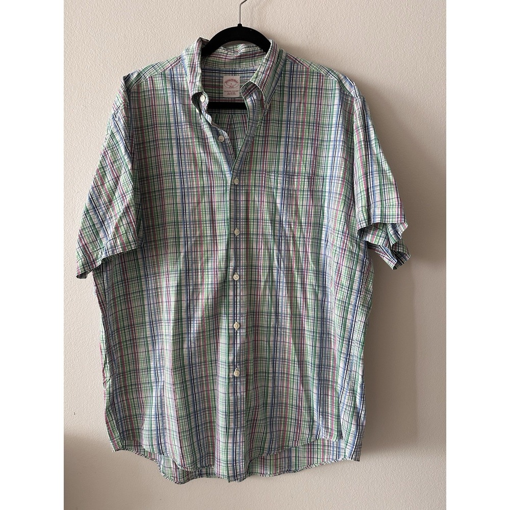 Brooks Brothers Shirt Mens Large Multicolor Plaid Short Sleeve Button Down